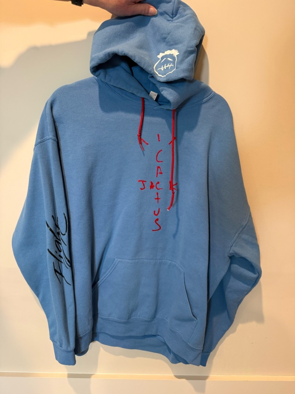 Cactus Jack by Travis Scott Light Blue Hoodie with Red Drawstrings